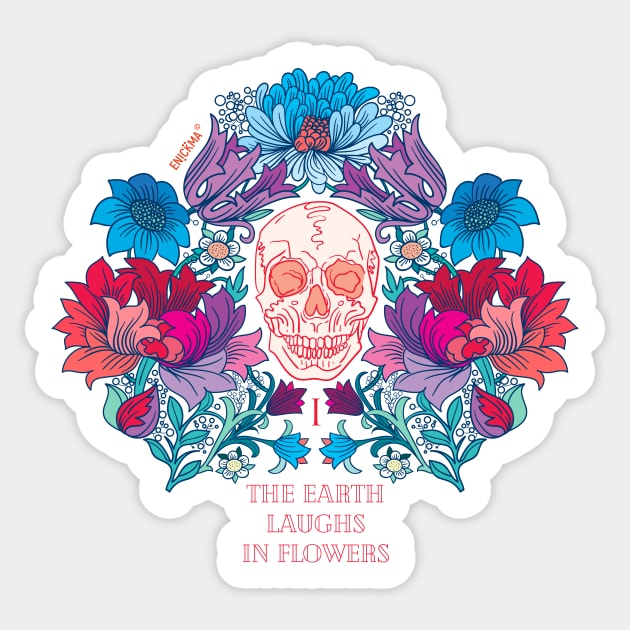 Skull flowers colorful edition Sticker by Enickma